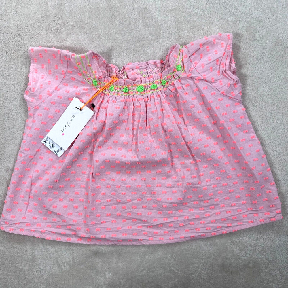 Everbloom Birdie Top 12 Months Pink/Orange Embroidered Cap Sleeve New